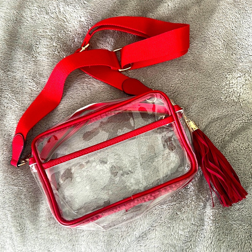 Stadium Crossbody Purse - Red/Clear